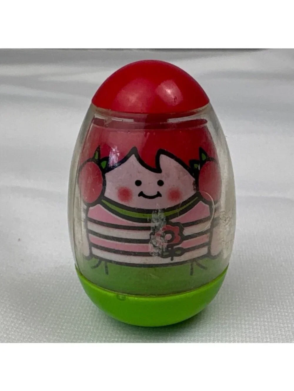 1973 Hasbro Girl Weeble Toy Red Green Colors Adorable Tumbles But Stays Upright